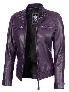 Women Quilted Purple Leather Jacket